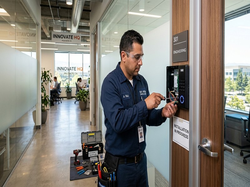 Smart lock keypad installation at Morgan Hill home