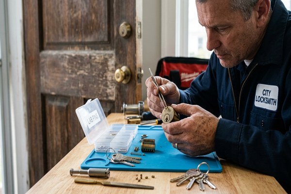Locksmith rekeying residential lock cylinder in Morgan Hill